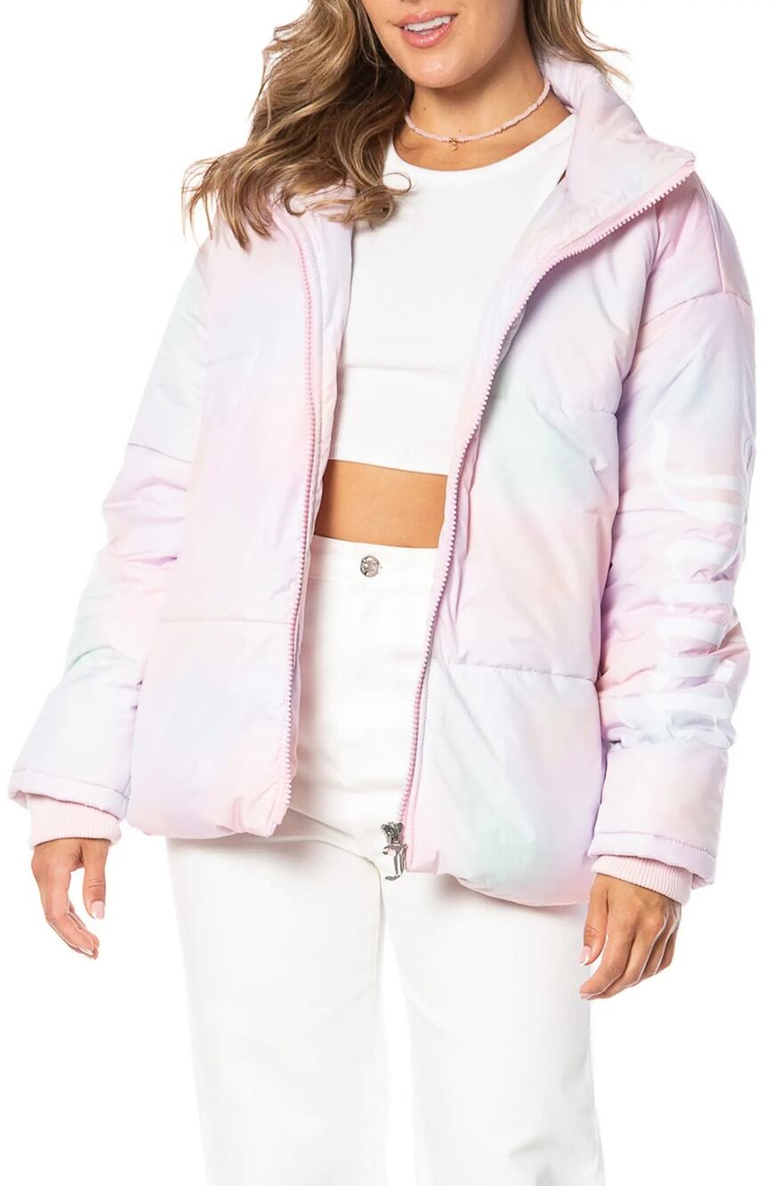 Juicy Couture Avalon Puffer Jacket Logo Sleeve Tie Dye Winter Y2K Streetwear S